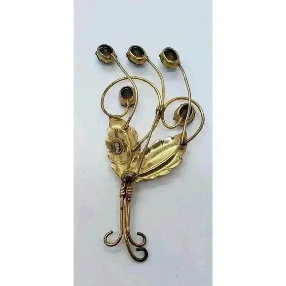 Vtg Brooch 12k Gold plate 925 Sterling Silver Blue Rhinestone Flower - Picture 5 of 9